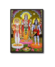 Brahma Lord Vishnu & Shiva Laminated Photo  - 5x7 Inches, Divine Blessings for Home & Office and Temple Decoration