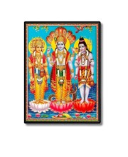 Brahma Lord Vishnu & Shiva Laminated Photo  - 5x7 Inches, Divine Blessings for Home & Office and Temple Decoration
