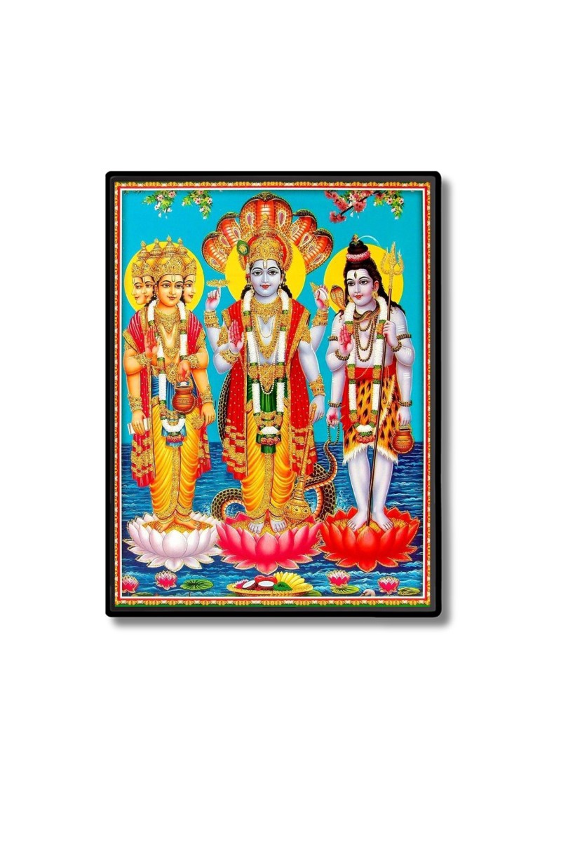 Brahma Lord Vishnu & Shiva Laminated Photo  - 5x7 Inches, Divine Blessings for Home & Office and Temple Decoration