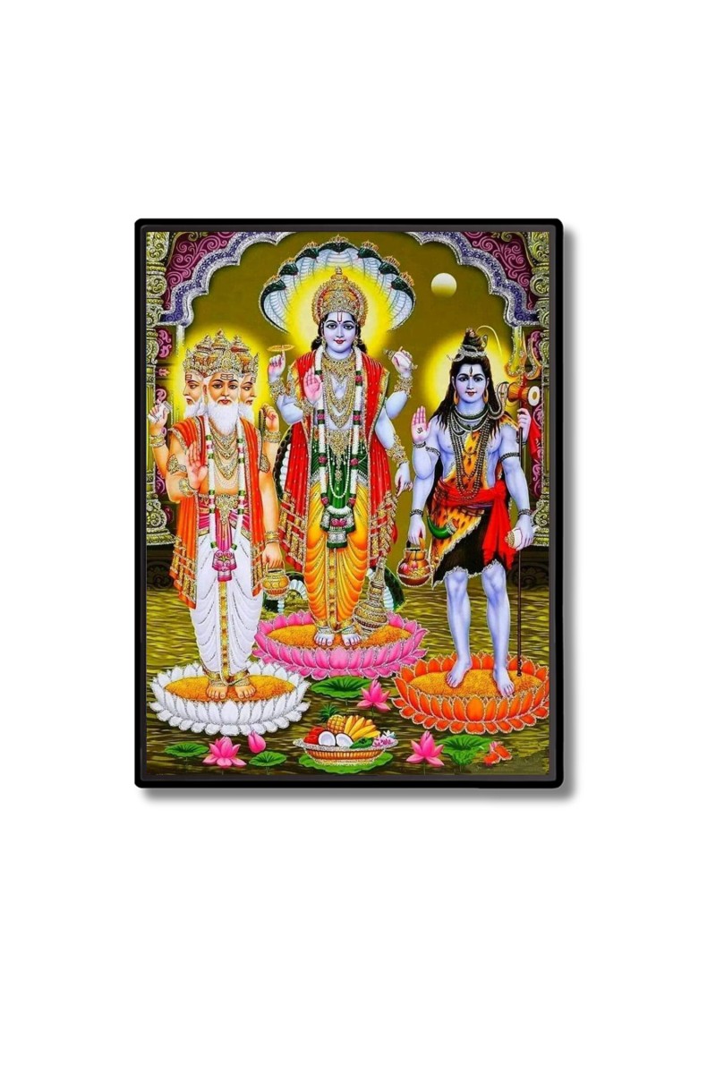 Brahma Lord Vishnu & Shiva Laminated Photo  - 5x7 Inches, Divine Blessings for Home & Office and Temple Decoration