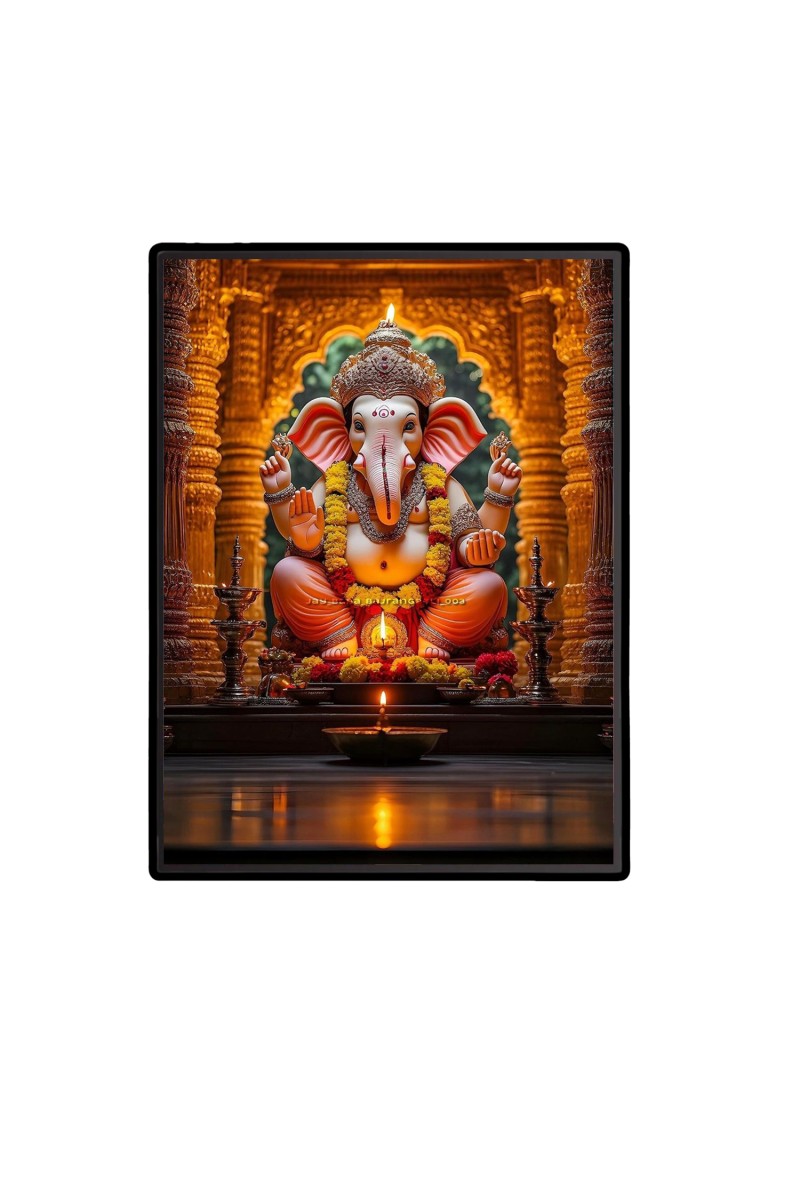 Lord Ganesh Laminated Photo  - 5x7 Inches, Divine Blessings for Home & Office and Temple Decoration