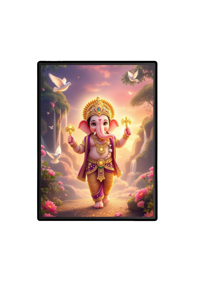 Lord Ganesh Laminated Photo  - 5x7 Inches, Divine Blessings for Home & Office and Temple Decoration
