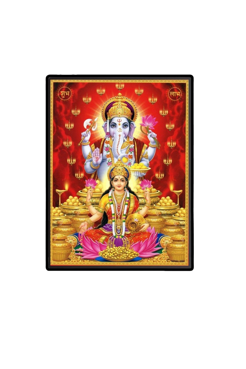 Lakshmi Lord Ganesh Laminated Photo  - 5x7 Inches, Divine Blessings for Home & Office and Temple Decoration