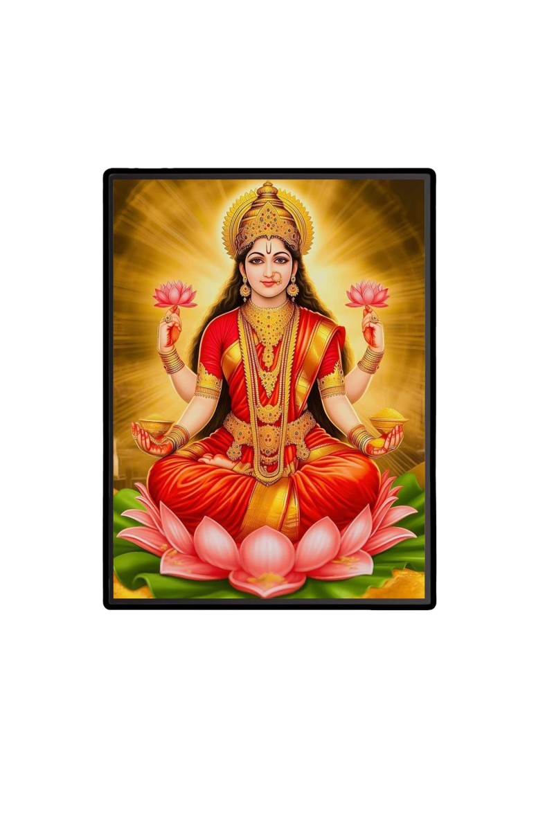 Maa Lakshmi Laminated Photo  - 5x7 Inches, Divine Blessings for Home & Office and Temple Decoration
