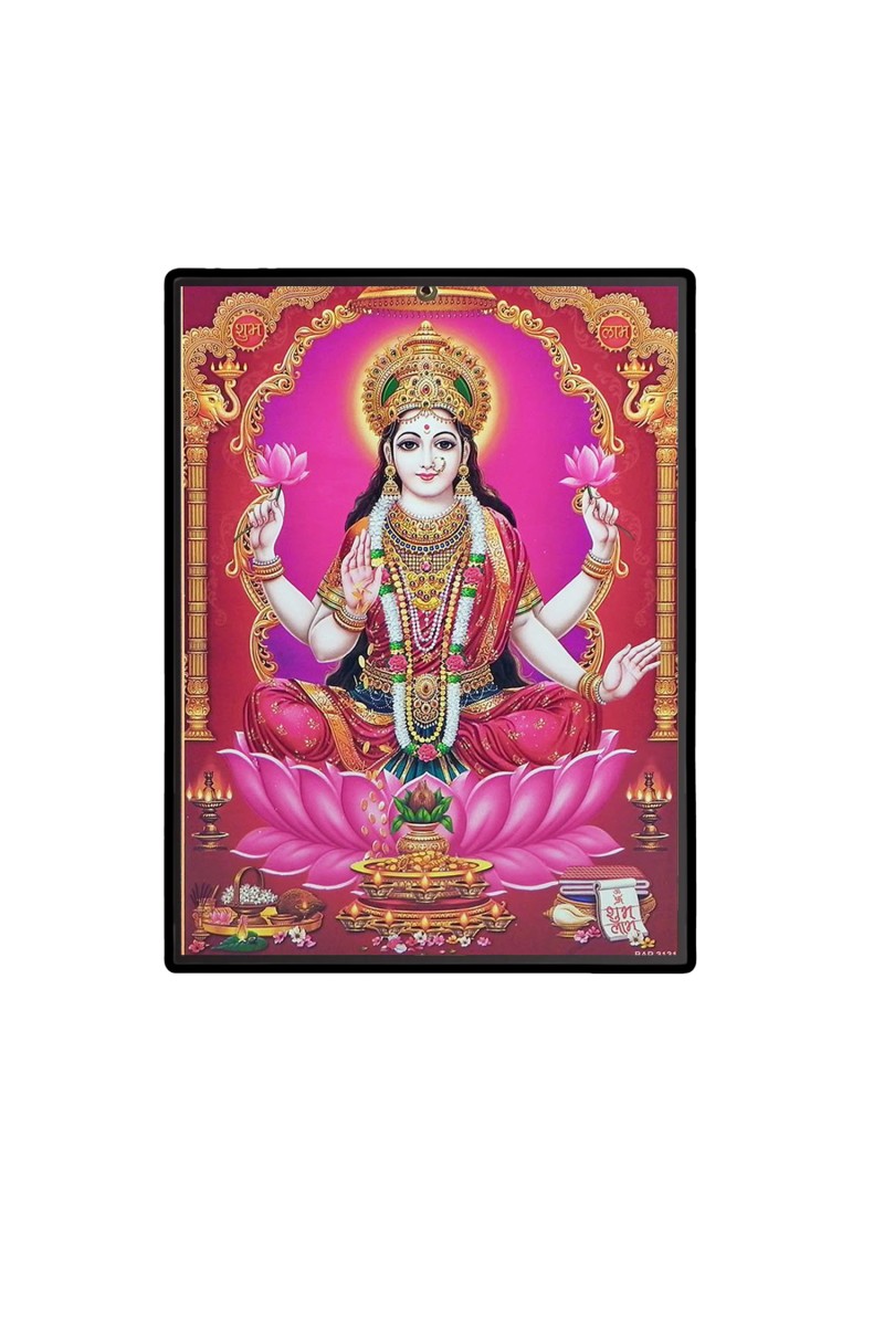 Maa Lakshmi Laminated Photo  - 5x7 Inches, Divine Blessings for Home & Office and Temple Decoration