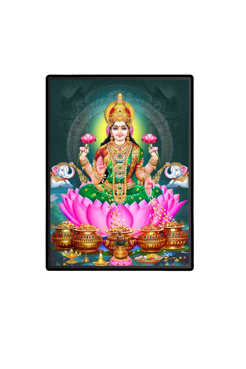 Maa Lakshmi Laminated Photo  - 5x7 Inches, Divine Blessings for Home & Office and Temple Decoration