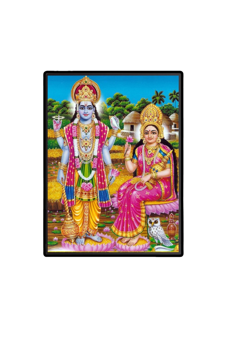 Vishnu Maa Lakshmi Laminated Photo  - 5x7 Inches, Divine Blessings for Home & Office and Temple Decoration
