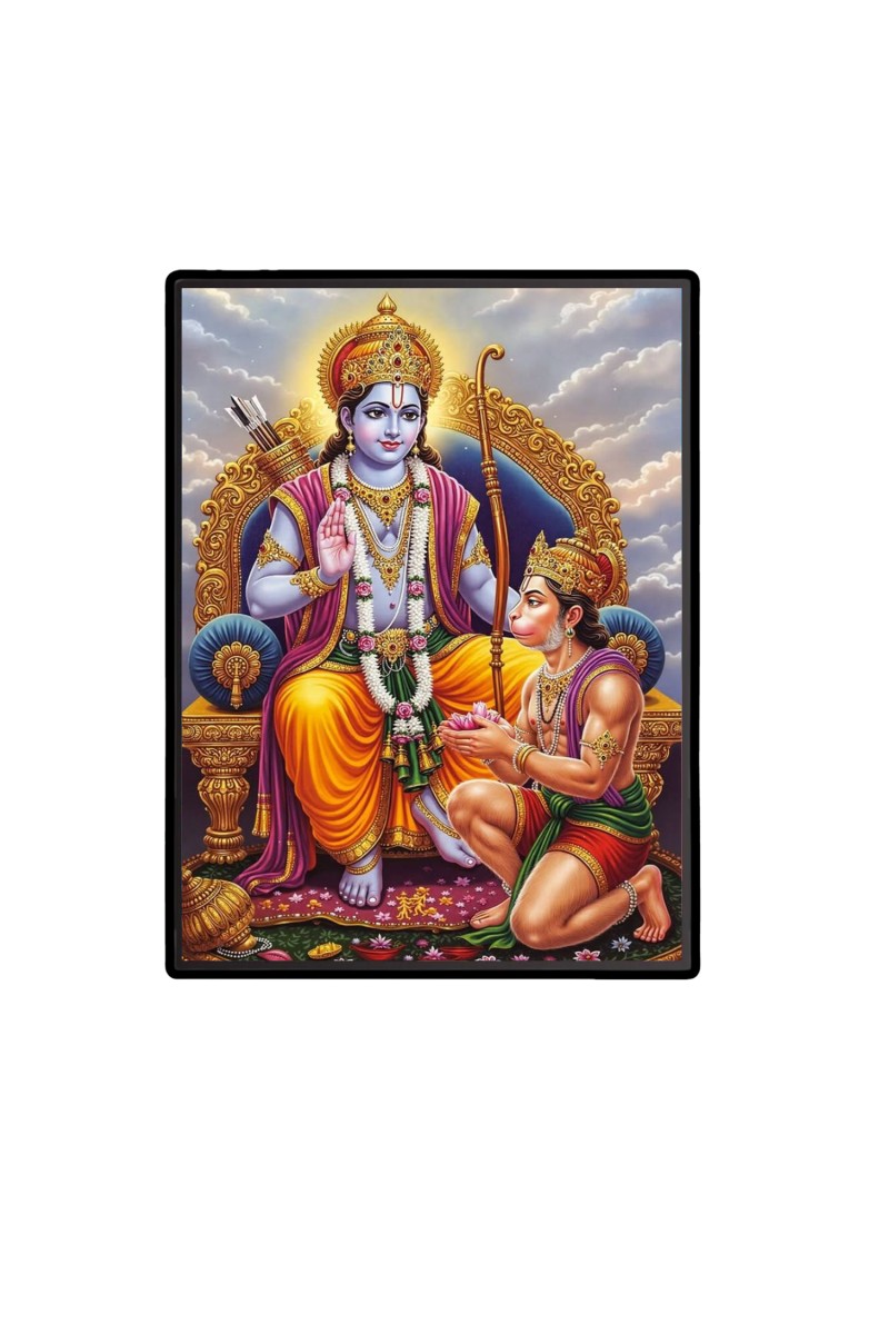 Ram Sri Hanuman Laminated Photo  - 5x7 Inches, Divine Blessings for Home & Office and Temple Decoration