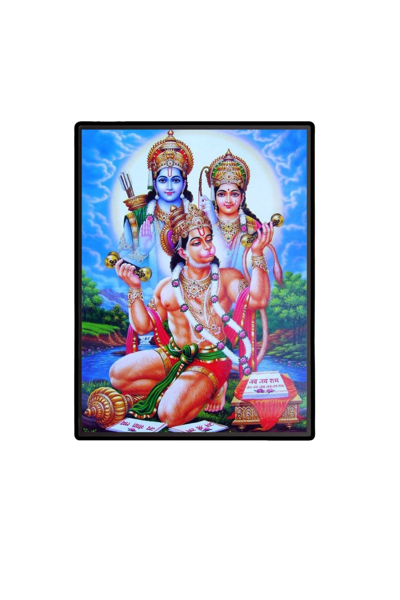 Hanuman with Ram Sita  Laminated Photo  - 5x7 Inches, Divine Blessings for Home & Office and Temple Decoration
