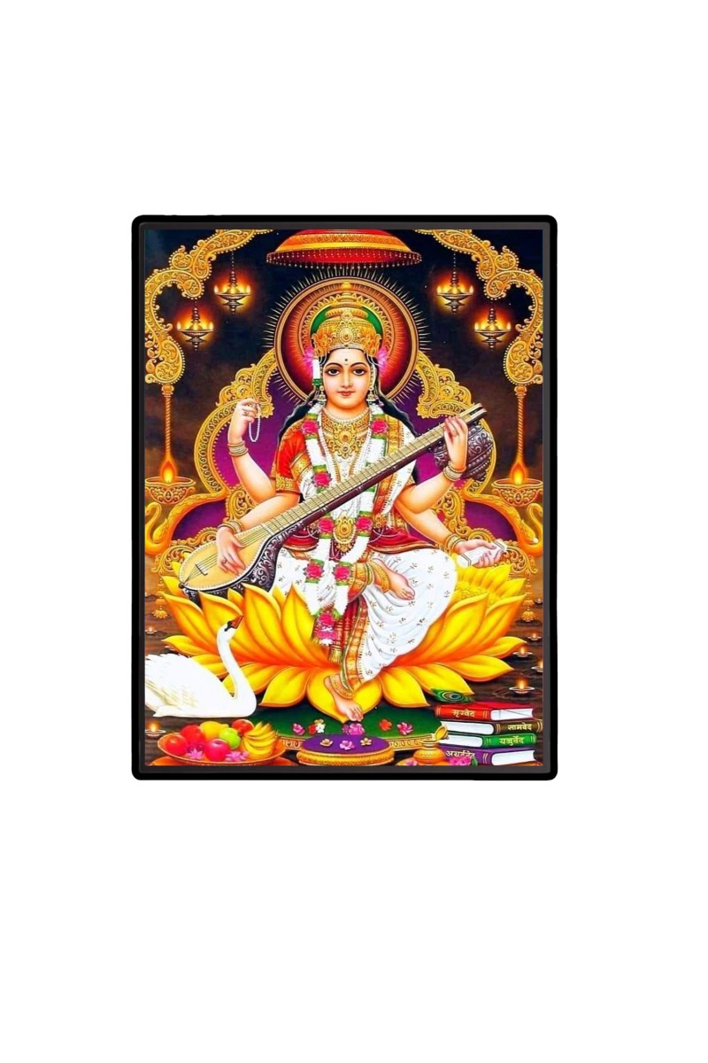 Maa Saraswati Laminated Photo  - 5x7 Inches, Divine Blessings for Home & Office and Temple Decoration