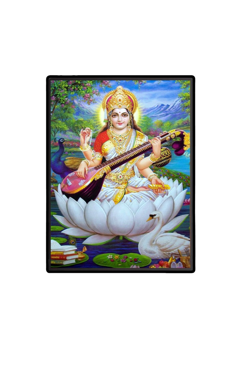 Maa Saraswati Laminated Photo  - 5x7 Inches, Divine Blessings for Home & Office and Temple Decoration