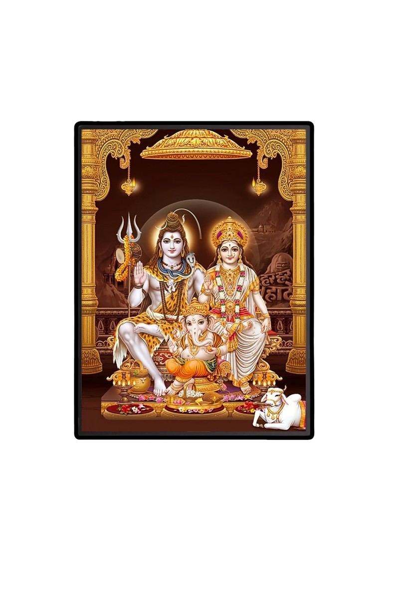 Shiva Family Laminated Photo  - 5x7 Inches, Divine Blessings for Home & Office and Temple Decoration