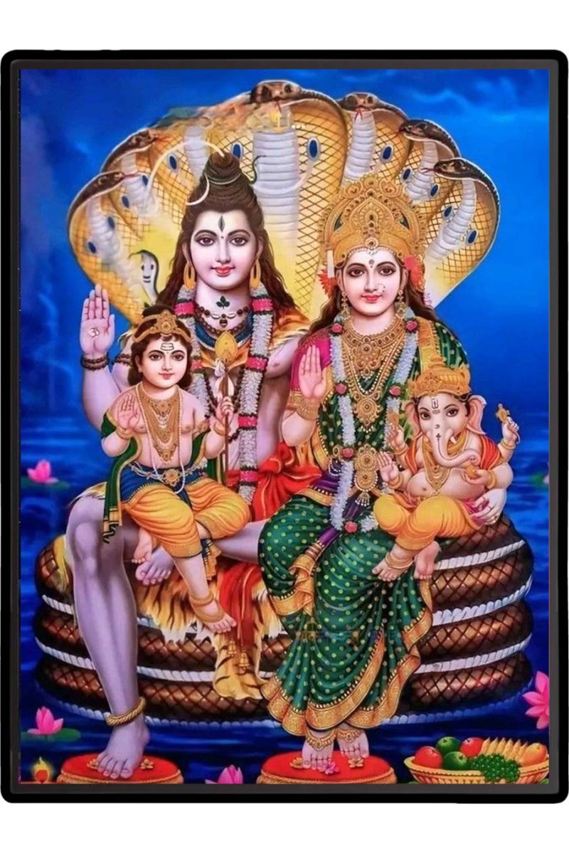 Shiva Family Laminated Photo  - 5x7 Inches, Divine Blessings for Home & Office and Temple Decoration