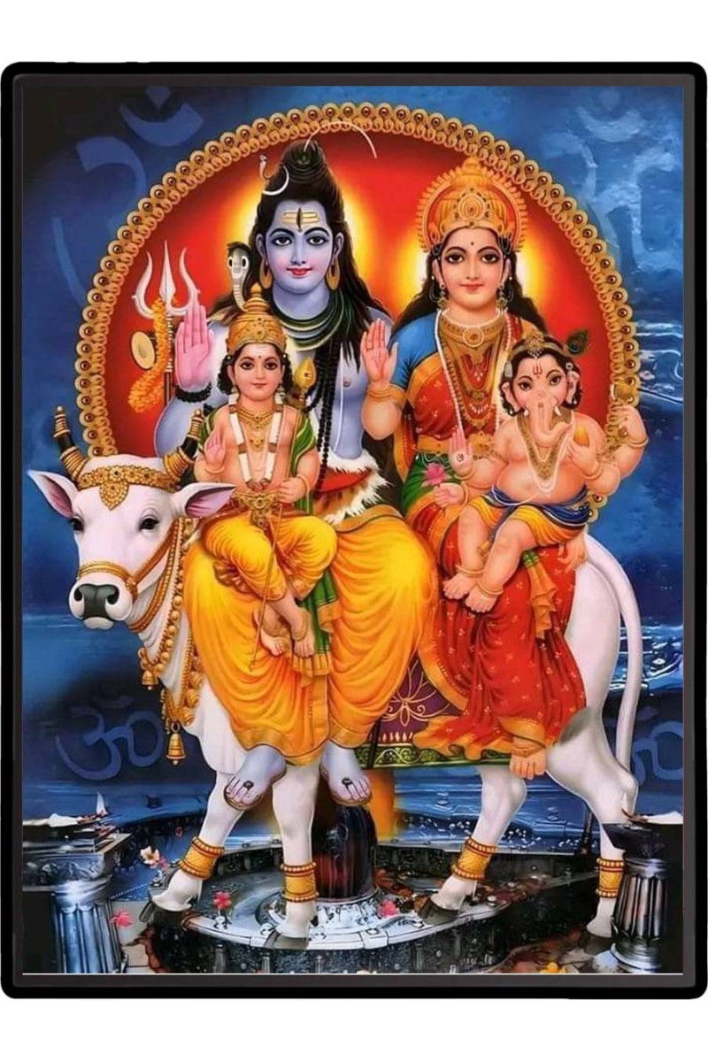 Shiva Family Laminated Photo  - 5x7 Inches, Divine Blessings for Home & Office and Temple Decoration