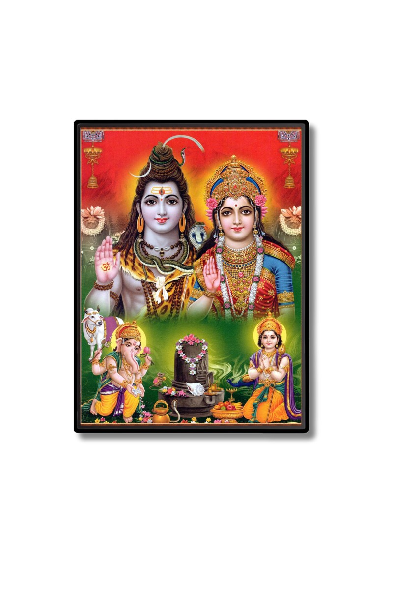 Shiva Family Laminated Photo  - 5x7 Inches, Divine Blessings for Home & Office and Temple Decoration