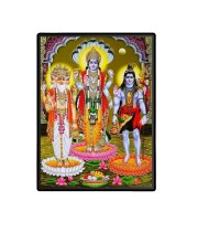 Brahma Vishnu Shiva Laminated Photo  - 5x7 Inches, Divine Blessings for Home & Office and Temple Decoration