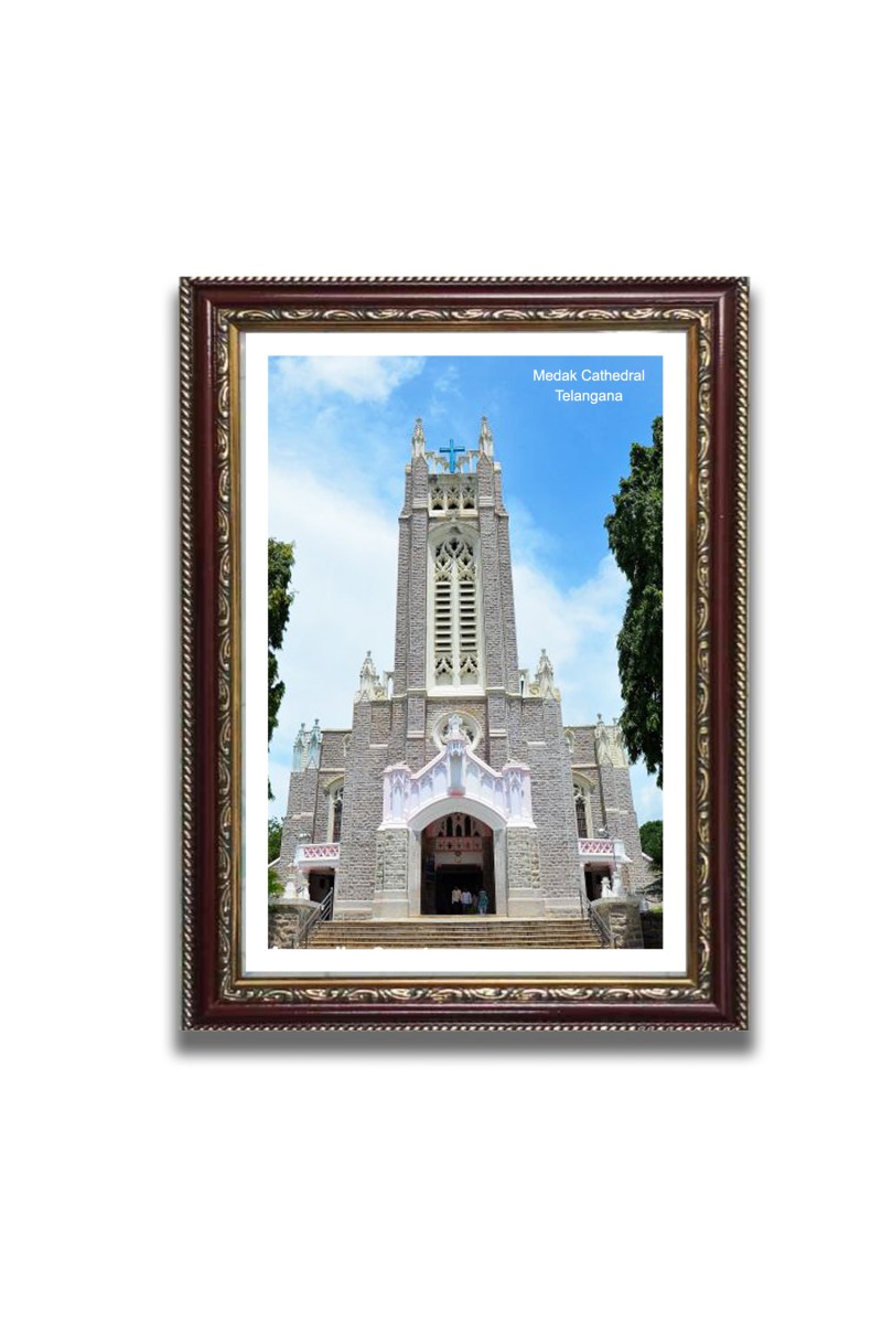 Medak Cathedral  Church Church Photo Frame, 10x14 Inches Beautiful Elegant Framed Wall Art of Iconic Cathedral