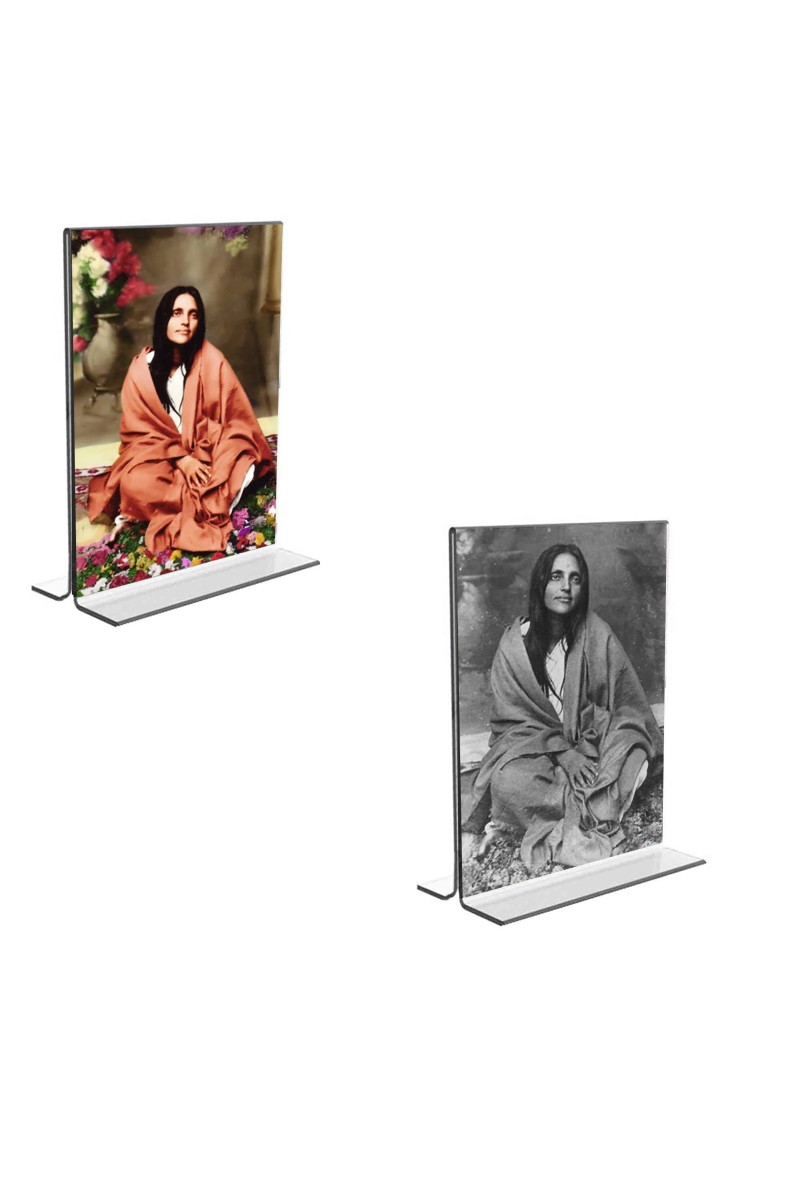 Car Desk/Table Top Maa Anandamayee Maa Acrylic T-Style Photo Stand - 2.5x3.5 Inches, Compact and Stylish Spiritual Display, easily change  2 photos ( Pack of 1 )