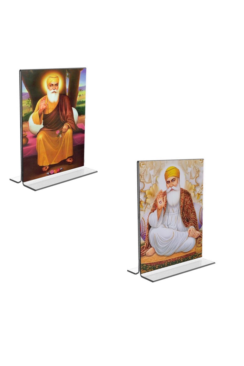 Car Desk/Table Top Guru Nanak  Acrylic T-Style Photo Stand - 2.5x3.5 Inches, Compact and Stylish Spiritual Display, easily change  2 photos ( Pack of 1 )