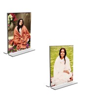 Car Desk/Table Top Anandamayee Maa Acrylic T-Style Photo Stand - 2.5x3.5 Inches, Compact and Stylish Spiritual Display, easily change  2 photos ( Pack of 1 )