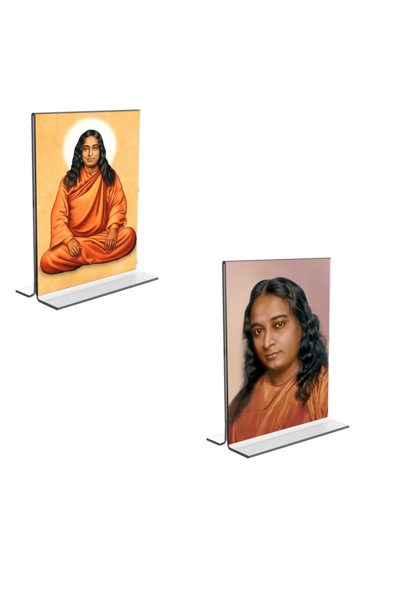 Car Desk/Table Top Sri Sri Paramahansa Yogananda  Acrylic T-Style Photo Stand - 2.5x3.5 Inches, Compact and Stylish Spiritual Display, easily change  2 photos ( Pack of 1 )