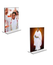Car Desk/Table Top Maa AMRITANANDAMAYI  Acrylic T-Style Photo Stand - 2.5x3.5 Inches, Compact and Stylish Spiritual Display, easily change  2 photos ( Pack of 1 )