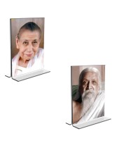 Car Desk/Table Top Sri Aurobindo & Maa Mirra Alfassa  Acrylic T-Style Photo Stand - 2.5x3.5 Inches, Compact and Stylish Spiritual Display, easily change  2 photos ( Pack of 1 )