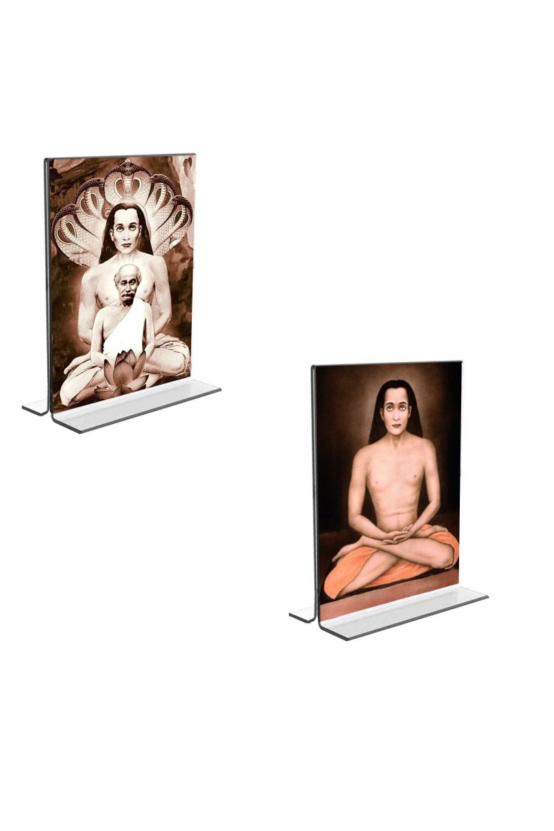 Car Desk/Table Top Mahavatar Babaji Acrylic T-Style Photo Stand - 2.5x3.5 Inches, Compact and Stylish Spiritual Display, easily change  2 photos ( Pack of 1 )
