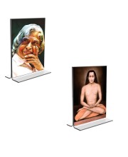 Car Desk/Table Top Sri Sri Yogananda & Mahavatar Babaji Acrylic T-Style Photo Stand - 2.5x3.5 Inches, Compact and Stylish Spiritual Display, easily change  2 photos ( Pack of 1 )