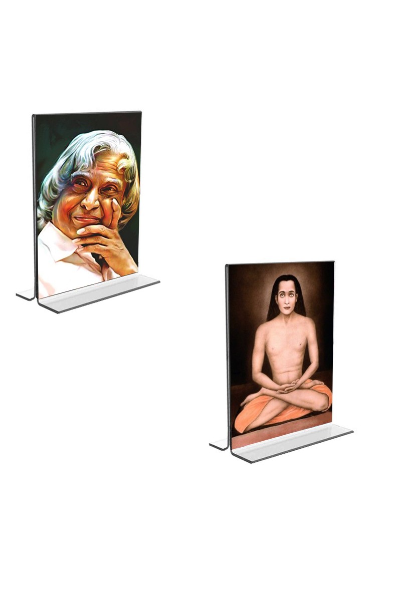 Car Desk/Table Top Sri Sri Yogananda & Mahavatar Babaji Acrylic T-Style Photo Stand - 2.5x3.5 Inches, Compact and Stylish Spiritual Display, easily change  2 photos ( Pack of 1 )