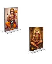 Car Desk/Table Top Sri Hanuman  Acrylic T-Style Photo Stand - 2.5x3.5 Inches, Compact and Stylish Spiritual Display, easily change  2 photos ( Pack of 1 )
