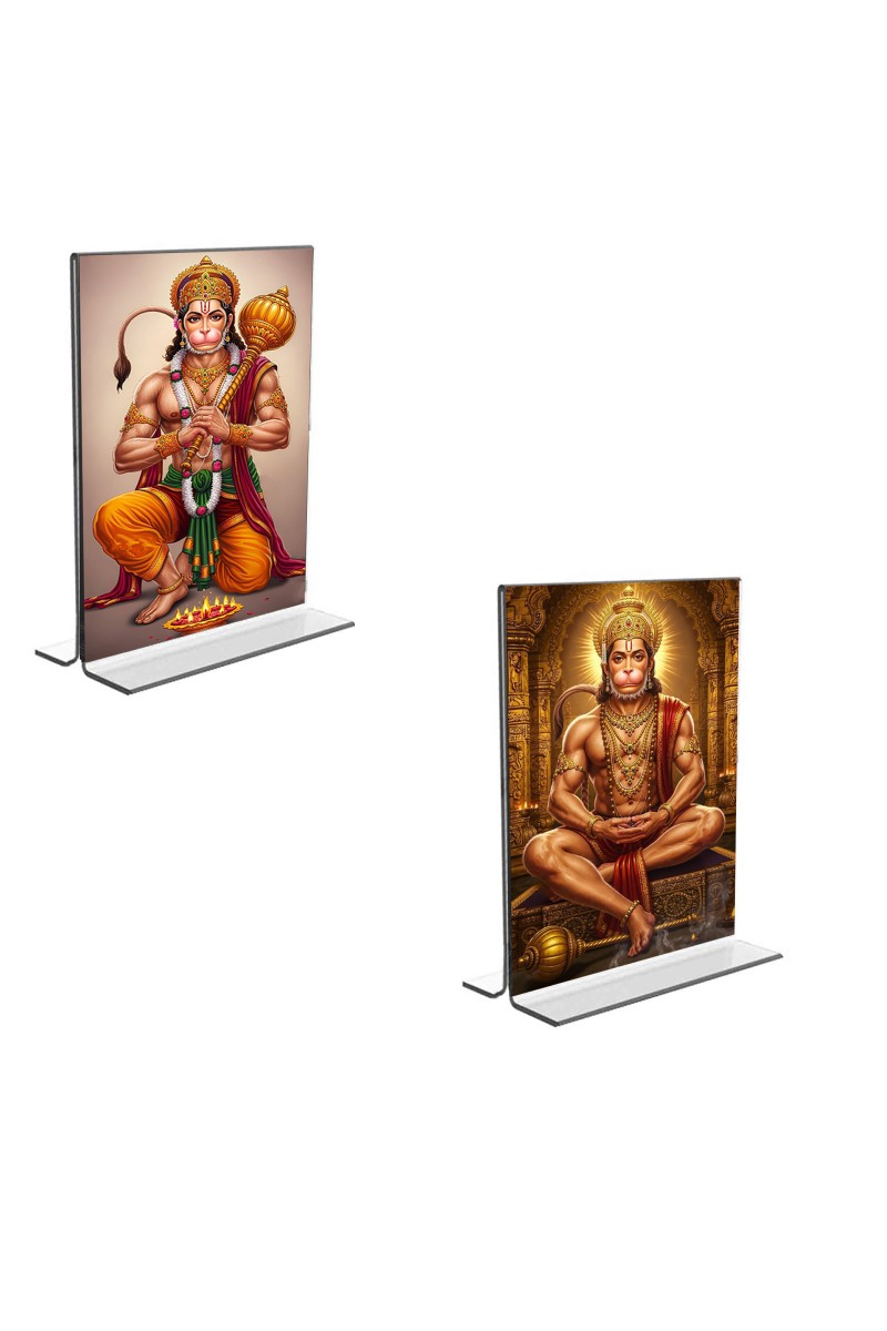 Car Desk/Table Top Sri Hanuman  Acrylic T-Style Photo Stand - 2.5x3.5 Inches, Compact and Stylish Spiritual Display, easily change  2 photos ( Pack of 1 )