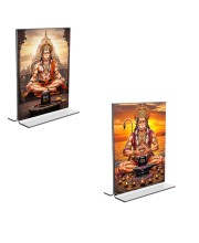 Car Desk/Table Top Sri Hanuman  Acrylic T-Style Photo Stand - 2.5x3.5 Inches, Compact and Stylish Spiritual Display, easily change  2 photos ( Pack of 1 )