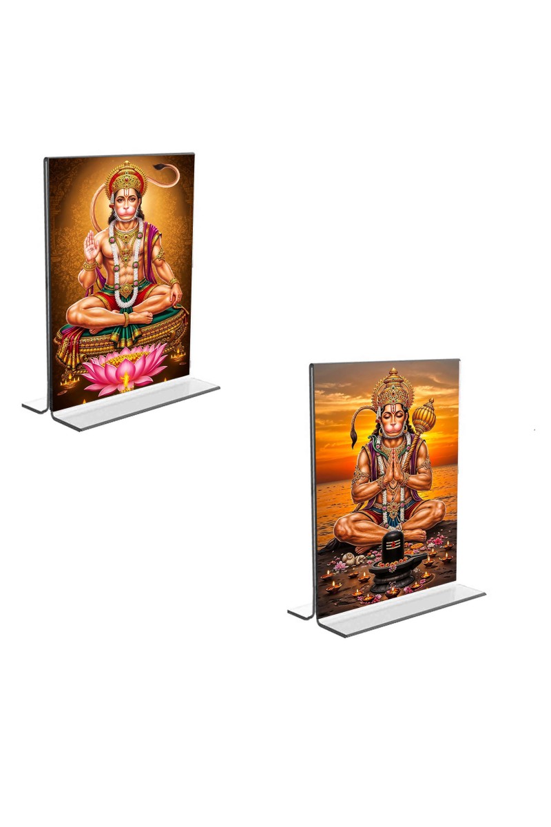 Car Desk/Table Top Sri Hanuman  Acrylic T-Style Photo Stand - 2.5x3.5 Inches, Compact and Stylish Spiritual Display, easily change  2 photos ( Pack of 1 )