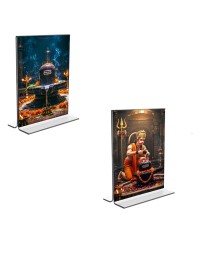 Car Desk/Table Top Sri Hanuman & Lord Shiva Lingam  Acrylic T-Style Photo Stand - 2.5x3.5 Inches, Compact and Stylish Spiritual Display, easily change  2 photos ( Pack of 1 )