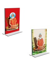 Car Desk/Table Top Loknath Baba  Acrylic T-Style Photo Stand - 2.5x3.5 Inches, Compact and Stylish Spiritual Display, easily change  2 photos ( Pack of 1 )