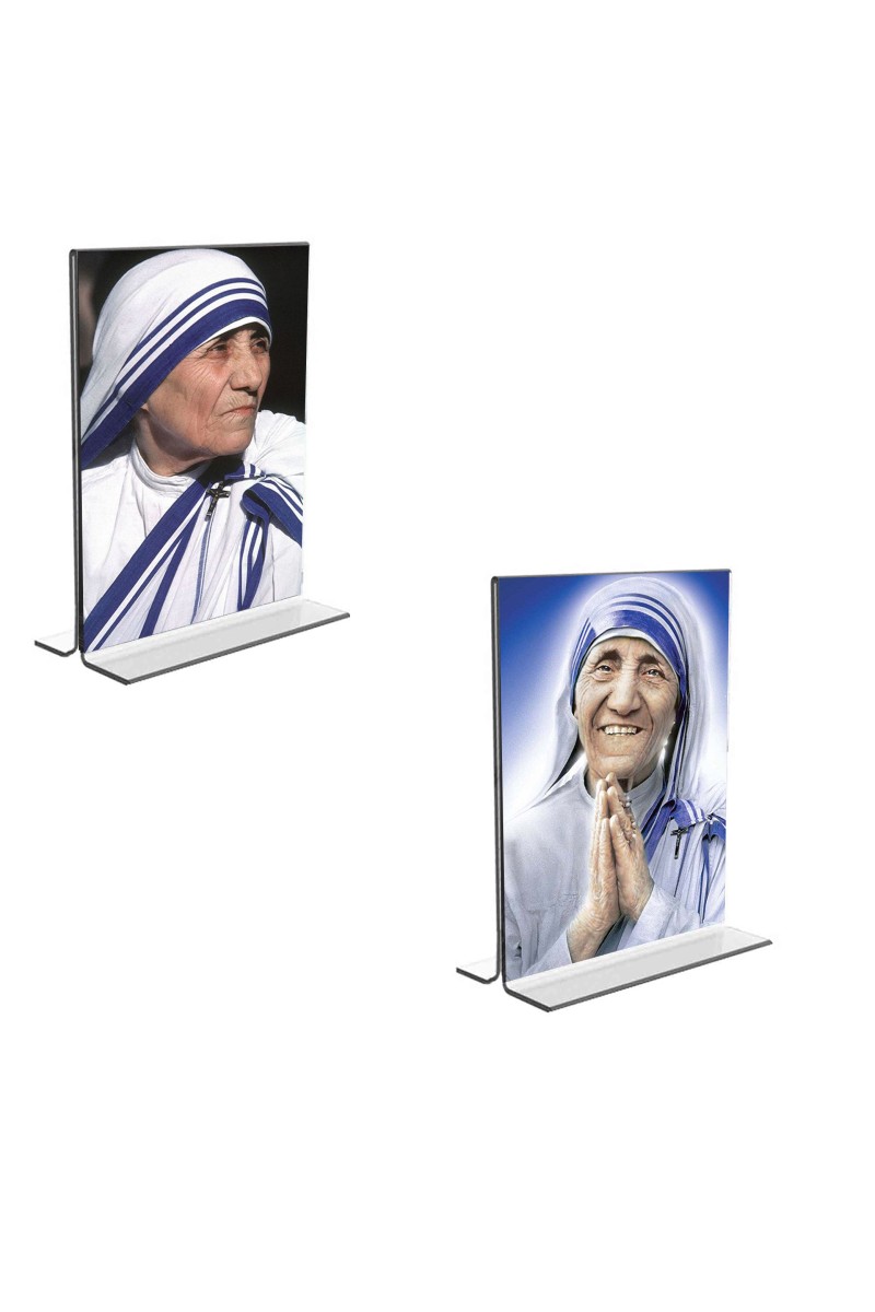 Car Desk/Table Top Mother Teresa  Acrylic T-Style Photo Stand - 2.5x3.5 Inches, Compact and Stylish Spiritual Display, easily change  2 photos ( Pack of 1 )