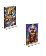 Car Desk/Table Top Lord Vishnu & Lord Jagannath  Acrylic T-Style Photo Stand - 2.5x3.5 Inches, Compact and Stylish Spiritual Display, easily change  2 photos ( Pack of 1 )