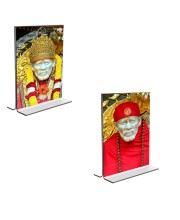 Car Desk/Table Top Sai Baba  Acrylic T-Style Photo Stand - 2.5x3.5 Inches, Compact and Stylish Spiritual Display, easily change  2 photos ( Pack of 1 )
