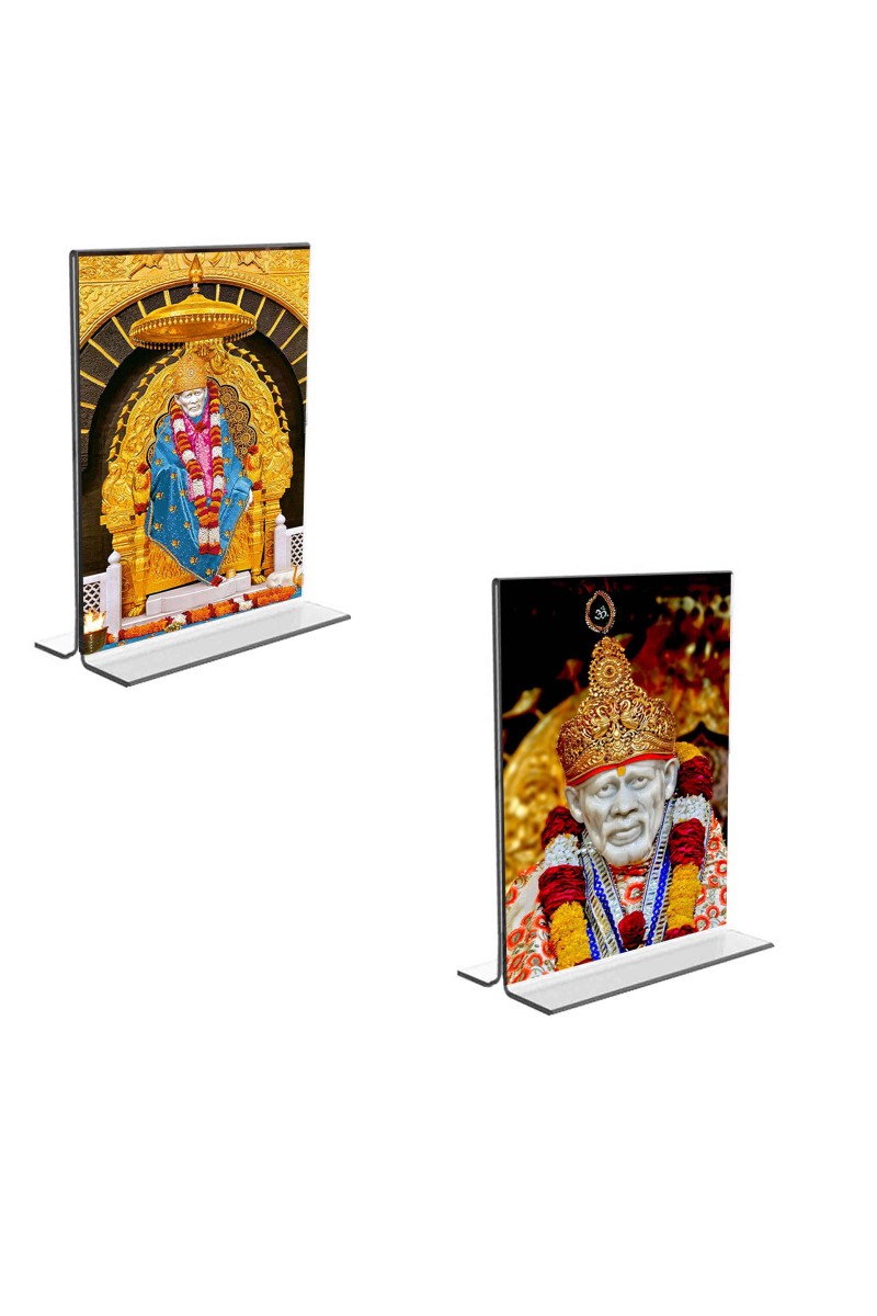 Car Desk/Table Top Sai Baba  Acrylic T-Style Photo Stand - 2.5x3.5 Inches, Compact and Stylish Spiritual Display, easily change  2 photos ( Pack of 1 )