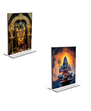 Car Desk/Table Top Lord Shiva  Acrylic T-Style Photo Stand - 2.5x3.5 Inches, Compact and Stylish Spiritual Display, easily change  2 photos ( Pack of 1 )