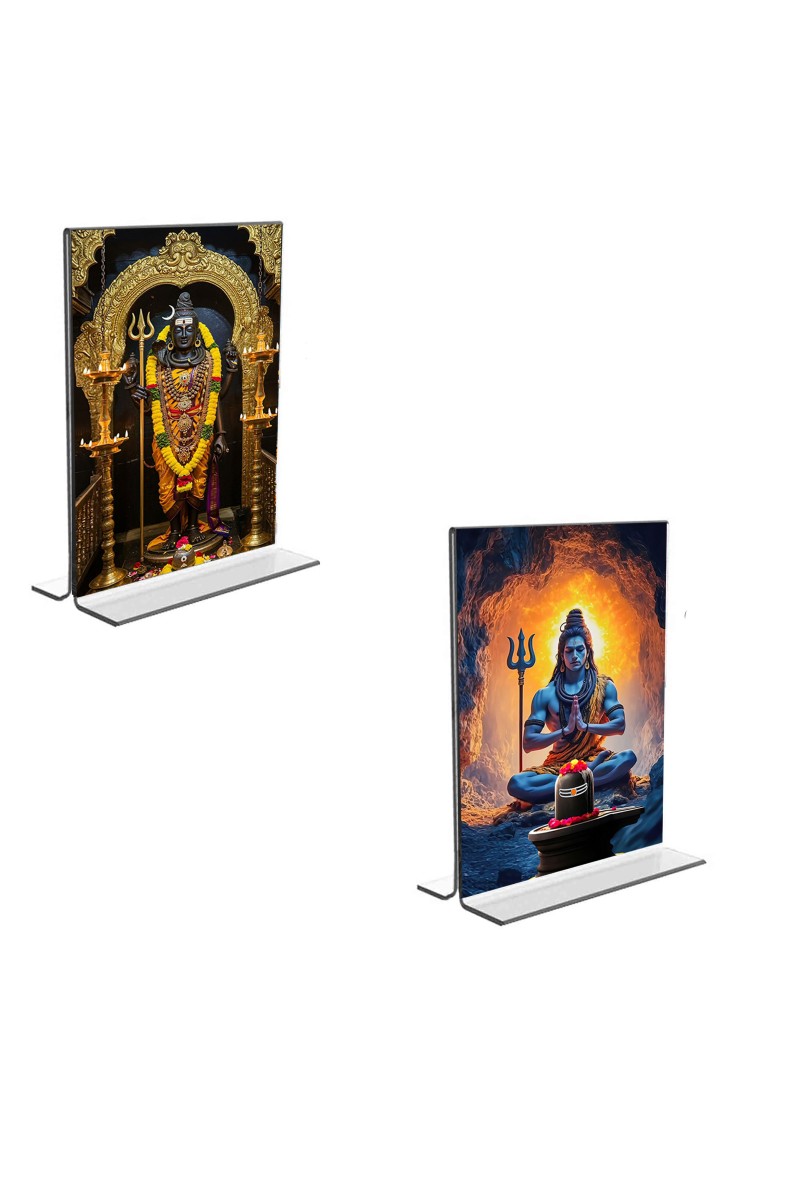 Car Desk/Table Top Lord Shiva  Acrylic T-Style Photo Stand - 2.5x3.5 Inches, Compact and Stylish Spiritual Display, easily change  2 photos ( Pack of 1 )