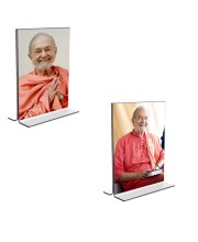 Car Desk/Table Top Swami Kriyananda  Acrylic T-Style Photo Stand - 2.5x3.5 Inches, Compact and Stylish Spiritual Display, easily change  2 photos ( Pack of 1 )