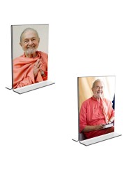 Car Desk/Table Top Swami Kriyananda  Acrylic T-Style Photo Stand - 2.5x3.5 Inches, Compact and Stylish Spiritual Display, easily change  2 photos ( Pack of 1 )