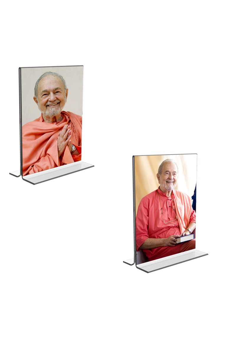 Car Desk/Table Top Swami Kriyananda  Acrylic T-Style Photo Stand - 2.5x3.5 Inches, Compact and Stylish Spiritual Display, easily change  2 photos ( Pack of 1 )