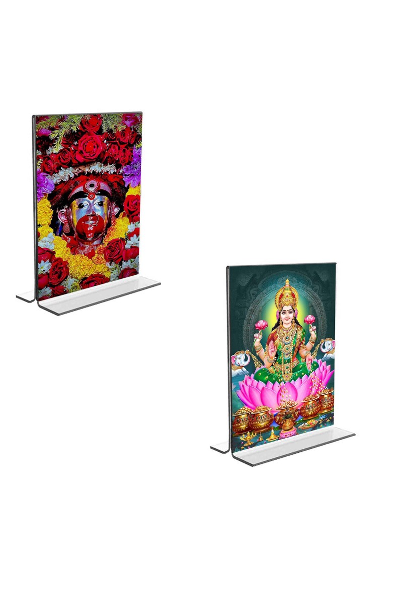 Car Desk/Table Top Maa Tara & maa Lakhsmi  Acrylic T-Style Photo Stand - 2.5x3.5 Inches, Compact and Stylish Spiritual Display, easily change  2 photos ( Pack of 1 )
