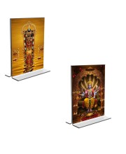 Car Desk/Table Top Lord Tirupati Balaji & Lord Vishnu  Acrylic T-Style Photo Stand - 2.5x3.5 Inches, Compact and Stylish Spiritual Display, easily change  2 photos ( Pack of 1 )