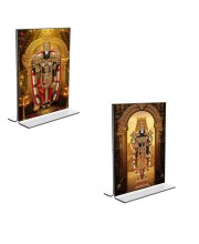 Car Desk/Table Top Lord Tirupati Balaji Acrylic T-Style Photo Stand - 2.5x3.5 Inches, Compact and Stylish Spiritual Display, easily change  2 photos ( Pack of 1 )