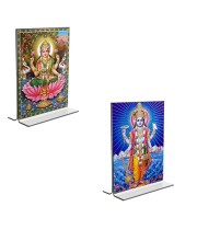 Car Desk/Table Top Lord Vishnu & Maa Lakhsmi Acrylic T-Style Photo Stand - 2.5x3.5 Inches, Compact and Stylish Spiritual Display, easily change  2 photos ( Pack of 1 )