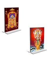 Car Desk/Table Top Lord Tirupati Balaji & Lord Vishnu  Acrylic T-Style Photo Stand - 2.5x3.5 Inches, Compact and Stylish Spiritual Display, easily change  2 photos ( Pack of 1 )